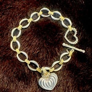 Lagos Caviar two toned link heart bracelet